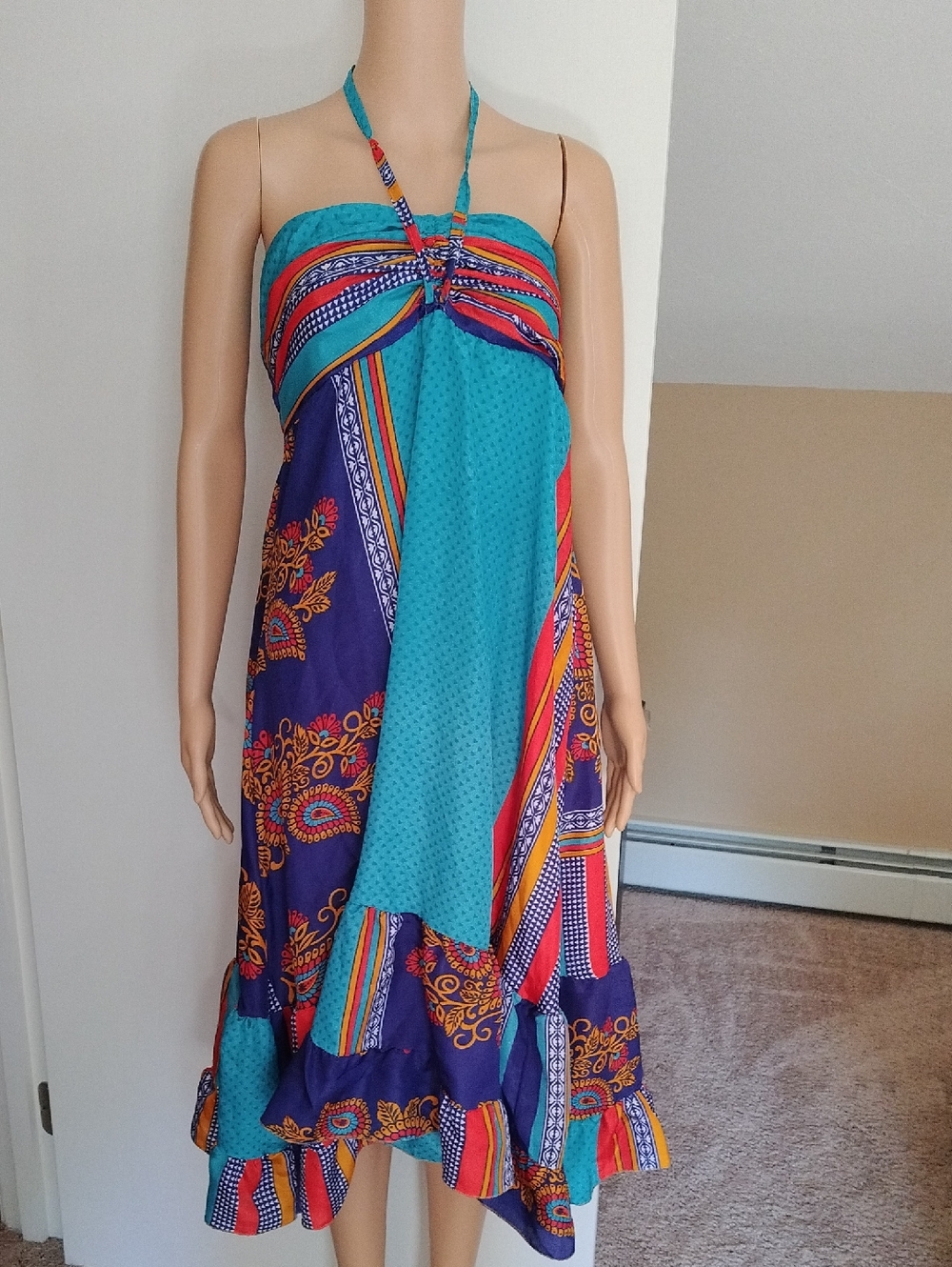 Bohemian Strapless Turquoise & Purple Summer Dress